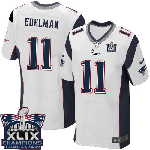 Men's Elite Julian Edelman Super Bowl XLIX Champions Nike Jersey White Road - #11 NFL New England Patriots